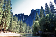 afternoon at a river in Yosemite as presented in a photographic light
